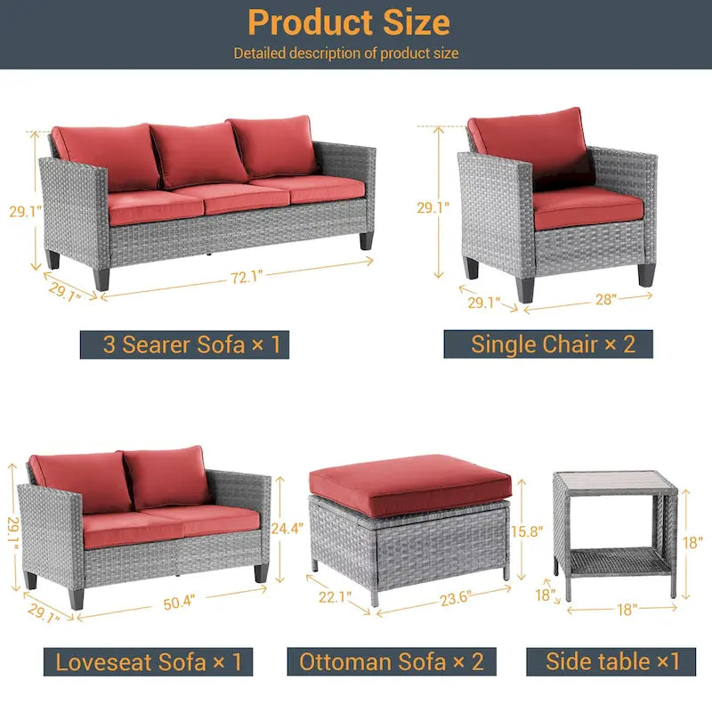Ensemble de meubles 7 pièces Livoosun avec causeuse, fauteuil en rotin tressé en PE résistant aux intempéries, canapé de conversation pour terrasse avec coussin