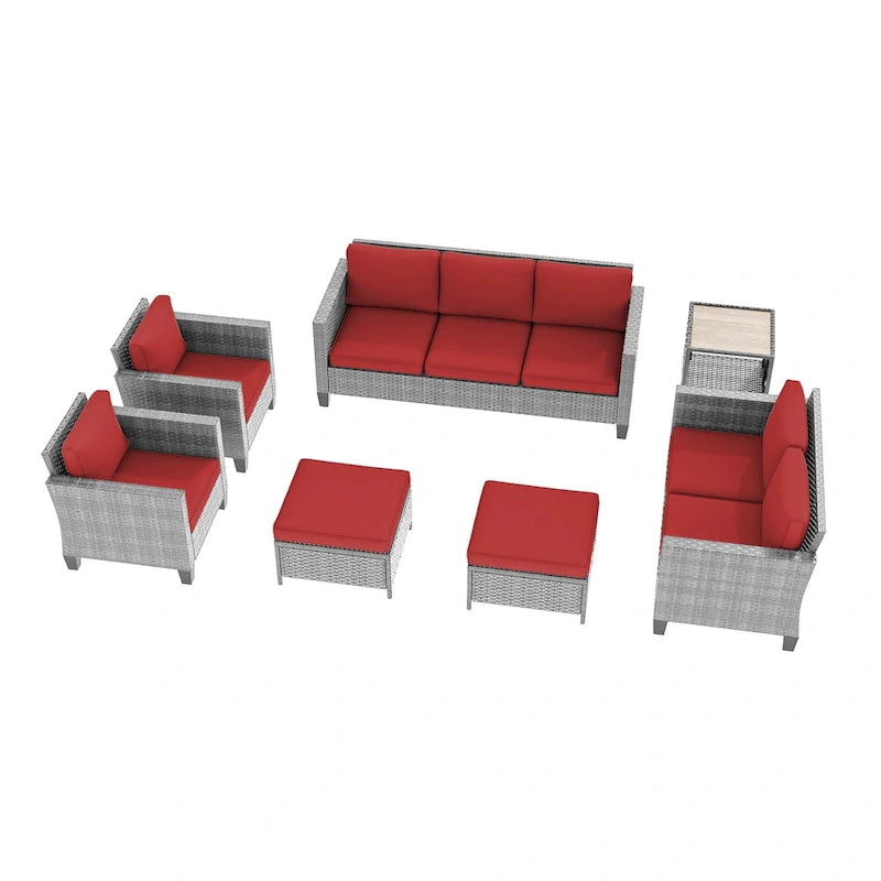 Ensemble de meubles 7 pièces Livoosun avec causeuse, fauteuil en rotin tressé en PE résistant aux intempéries, canapé de conversation pour terrasse avec coussin