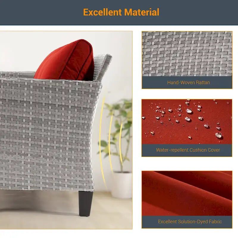 Ensemble de meubles 7 pièces Livoosun avec causeuse, fauteuil en rotin tressé en PE résistant aux intempéries, canapé de conversation pour terrasse avec coussin