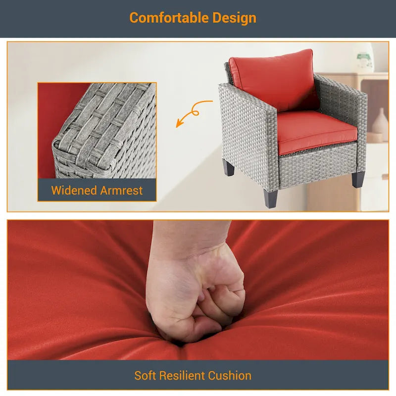 Ensemble de meubles 7 pièces Livoosun avec causeuse, fauteuil en rotin tressé en PE résistant aux intempéries, canapé de conversation pour terrasse avec coussin