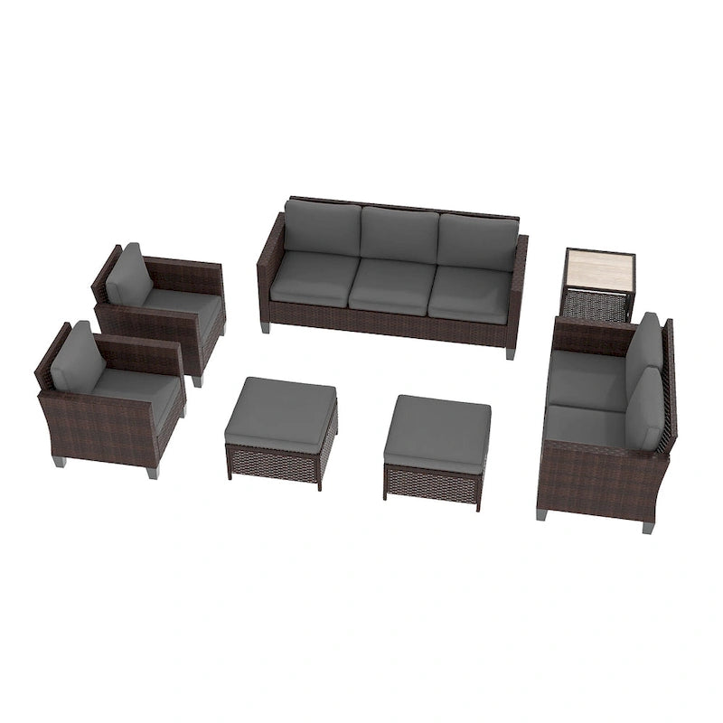 Ensemble de meubles 7 pièces Livoosun avec causeuse, fauteuil en rotin tressé en PE résistant aux intempéries, canapé de conversation pour terrasse avec coussin