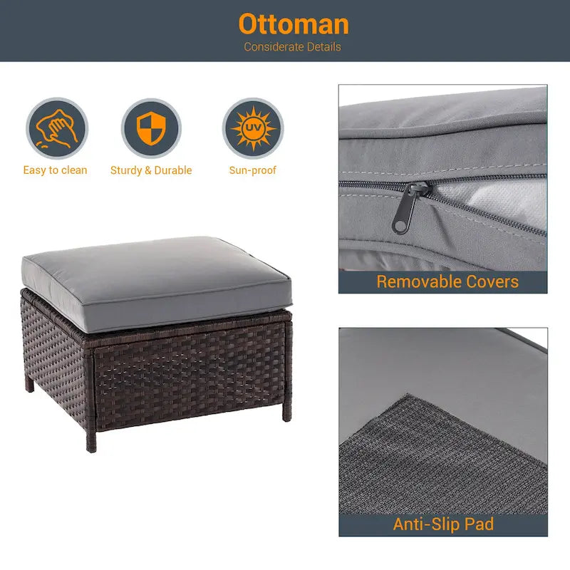 Ensemble de meubles 7 pièces Livoosun avec causeuse, fauteuil en rotin tressé en PE résistant aux intempéries, canapé de conversation pour terrasse avec coussin