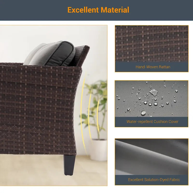 Ensemble de meubles 7 pièces Livoosun avec causeuse, fauteuil en rotin tressé en PE résistant aux intempéries, canapé de conversation pour terrasse avec coussin