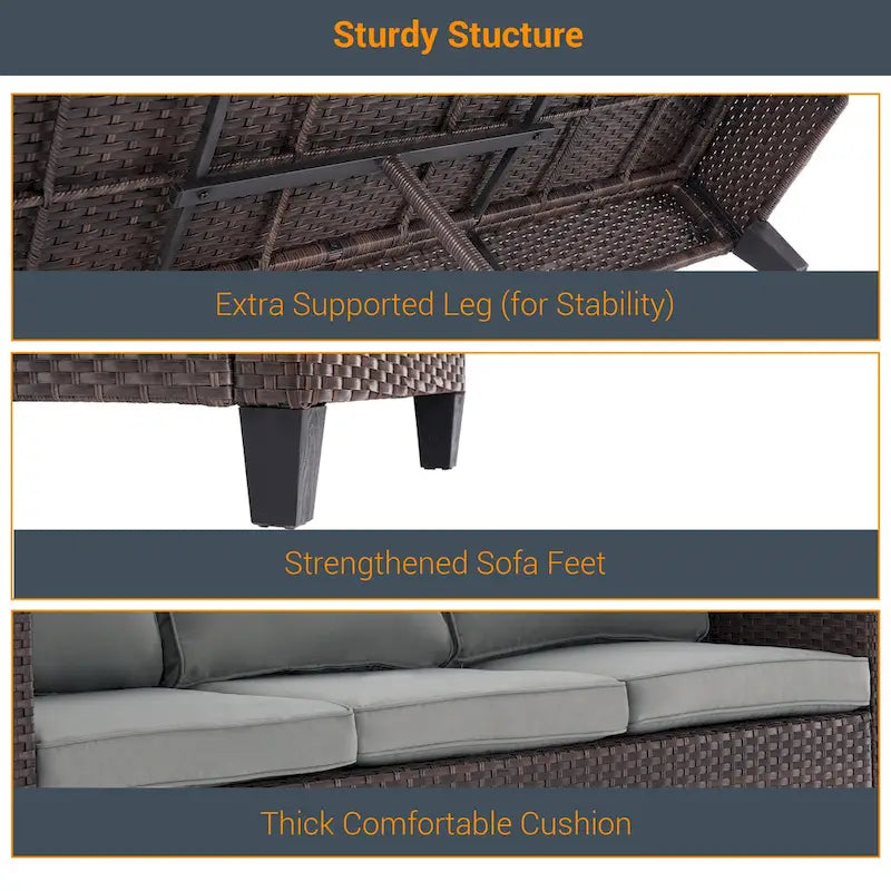 Ensemble de meubles 7 pièces Livoosun avec causeuse, fauteuil en rotin tressé en PE résistant aux intempéries, canapé de conversation pour terrasse avec coussin
