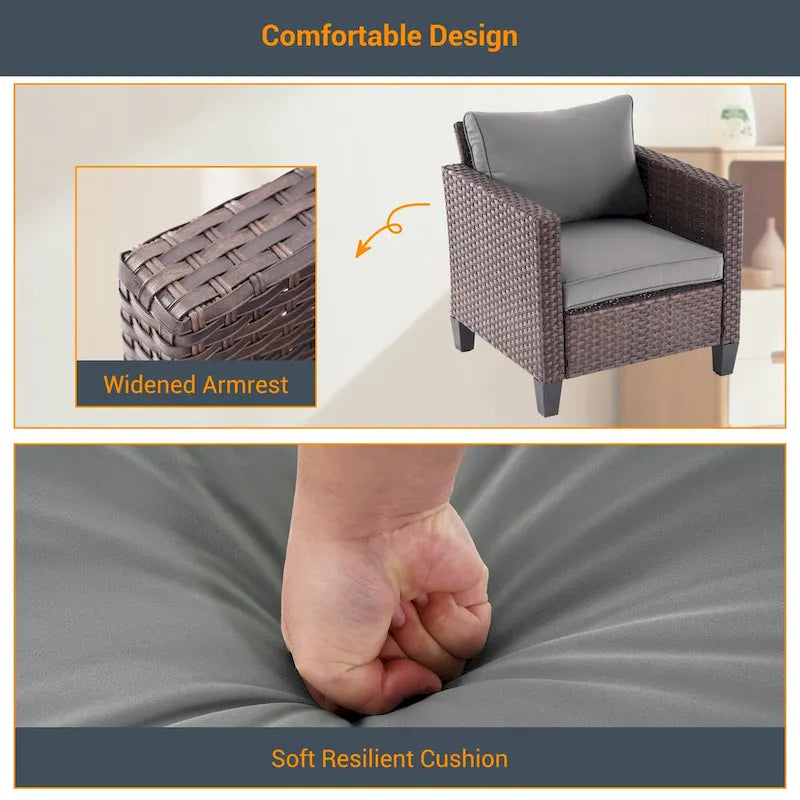 Ensemble de meubles 7 pièces Livoosun avec causeuse, fauteuil en rotin tressé en PE résistant aux intempéries, canapé de conversation pour terrasse avec coussin