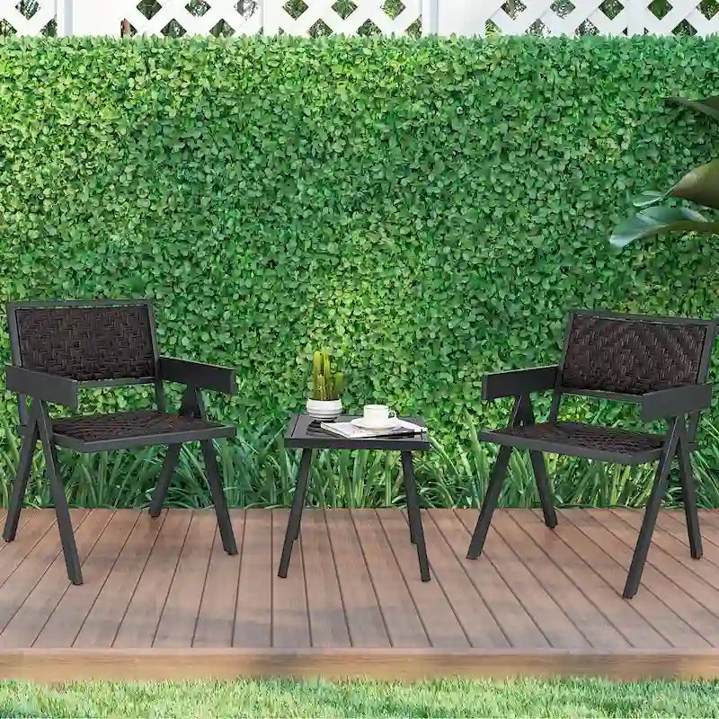Costway Ensemble de 3 Fauteuils de Patio en Rotin, Salon de Jardin en Rotin avec Rapide - Voir Détails