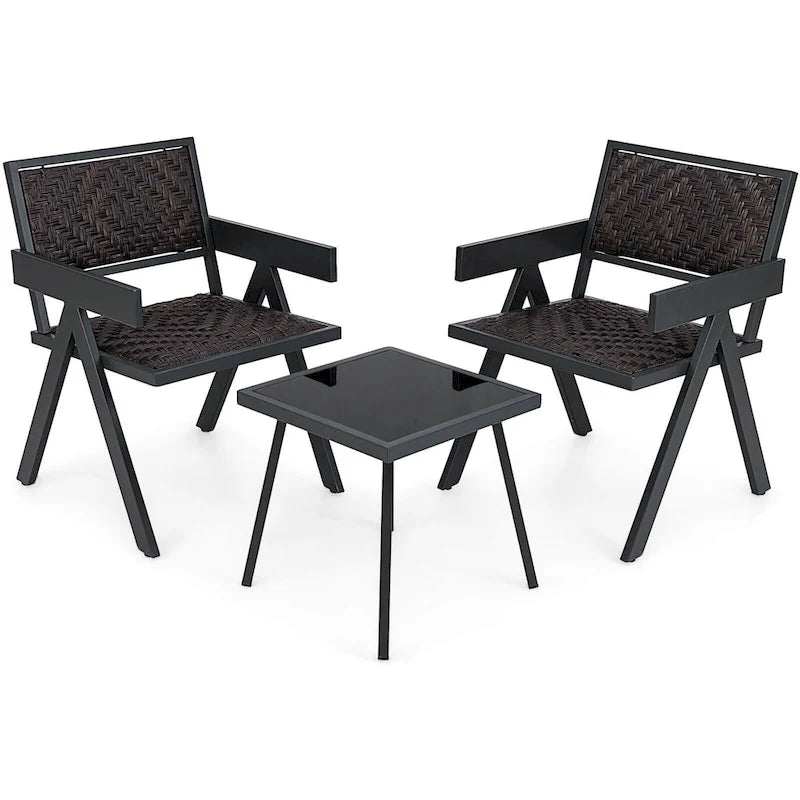 Costway Ensemble de 3 Fauteuils de Patio en Rotin, Salon de Jardin en Rotin avec Rapide - Voir Détails
