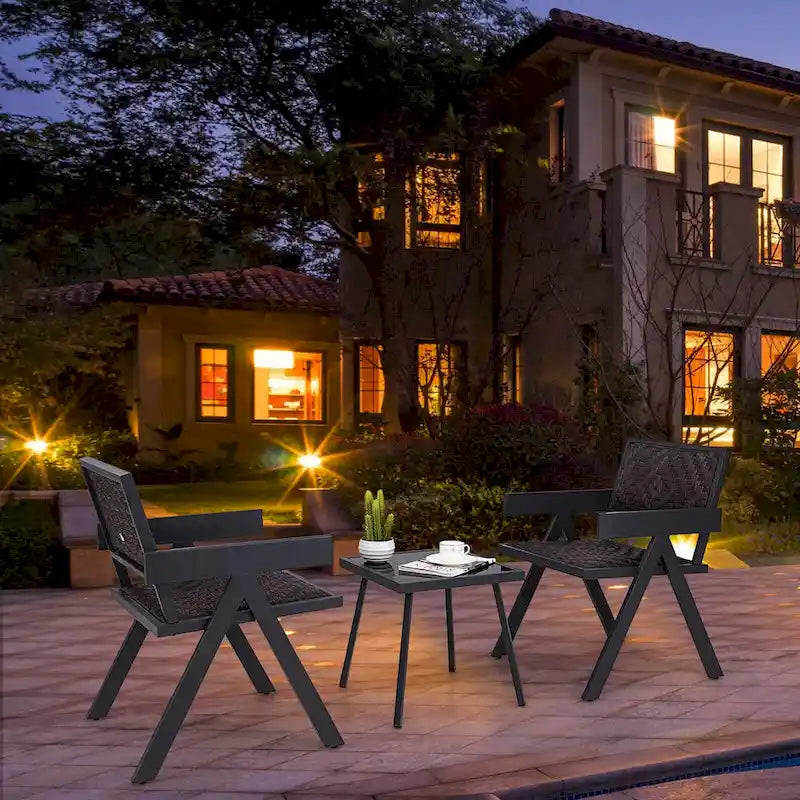 Costway Ensemble de 3 Fauteuils de Patio en Rotin, Salon de Jardin en Rotin avec Rapide - Voir Détails