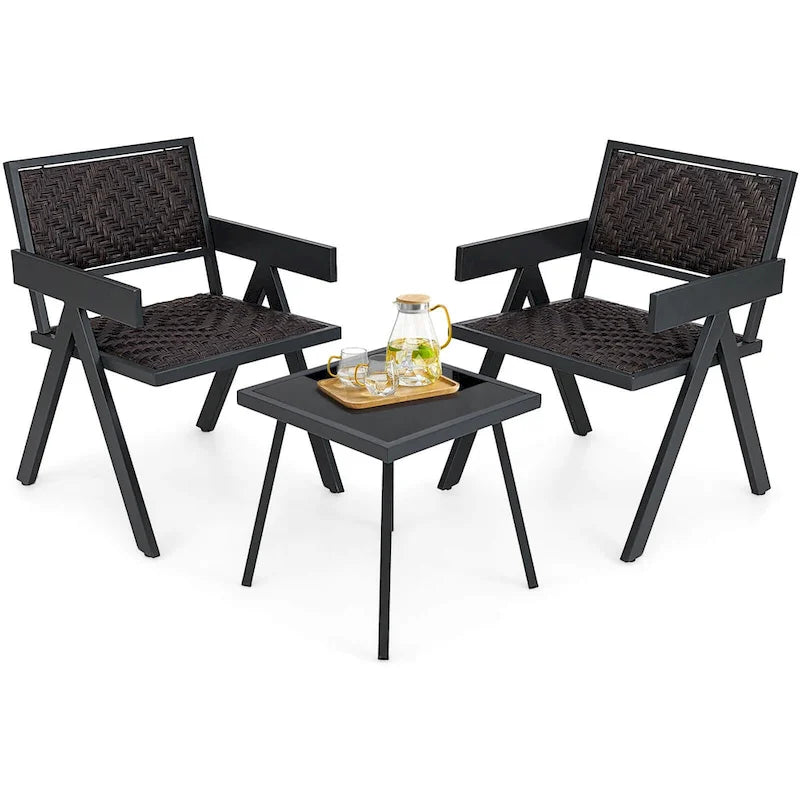 Costway Ensemble de 3 Fauteuils de Patio en Rotin, Salon de Jardin en Rotin avec Rapide - Voir Détails