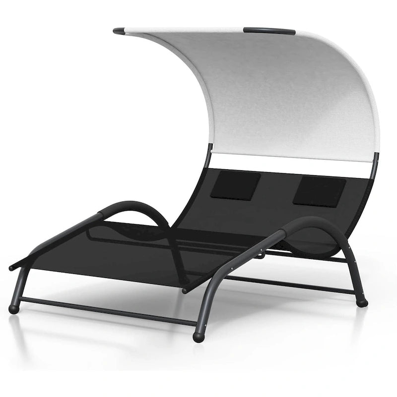 Double chaise longue de patio avec auvent pour le bord de la piscine - N/A