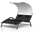 Double chaise longue de patio avec auvent pour le bord de la piscine - N/A