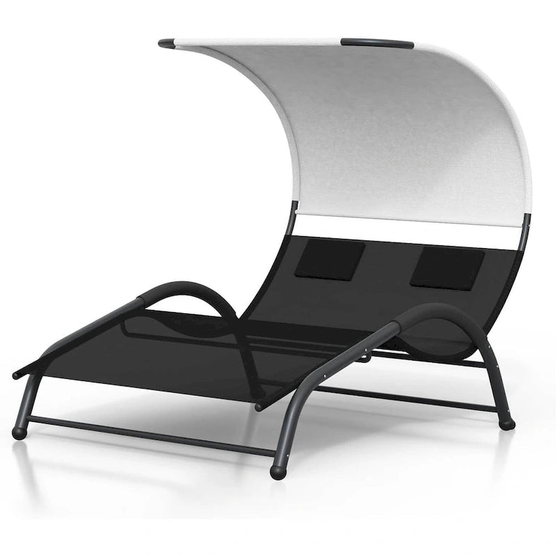 Double Patio Chaise Lounge with Canopy for Poolside - N/A