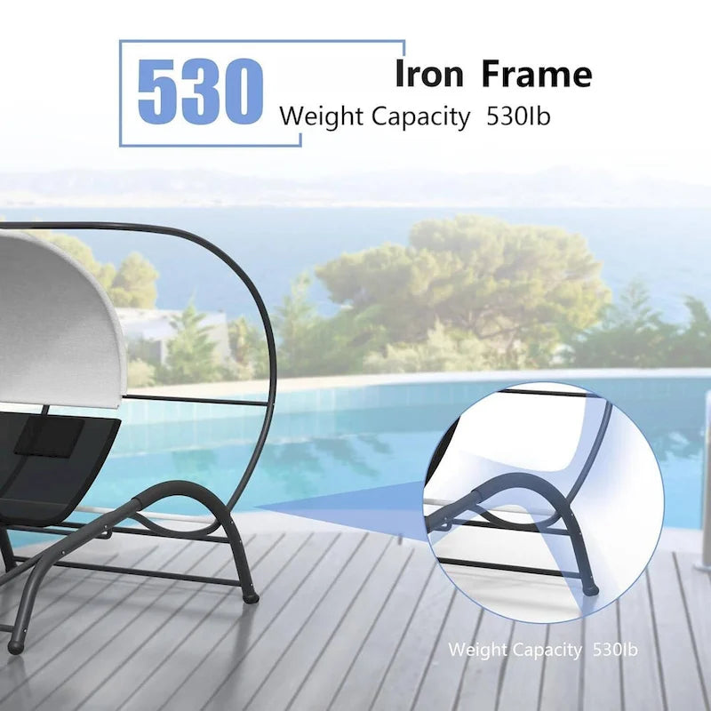 Double chaise longue de patio avec auvent pour le bord de la piscine - N/A