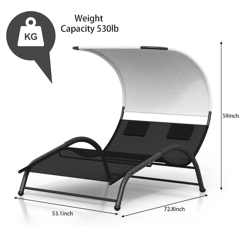Double chaise longue de patio avec auvent pour le bord de la piscine - N/A
