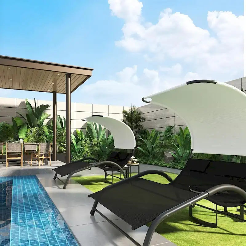 Double chaise longue de patio avec auvent pour le bord de la piscine - N/A