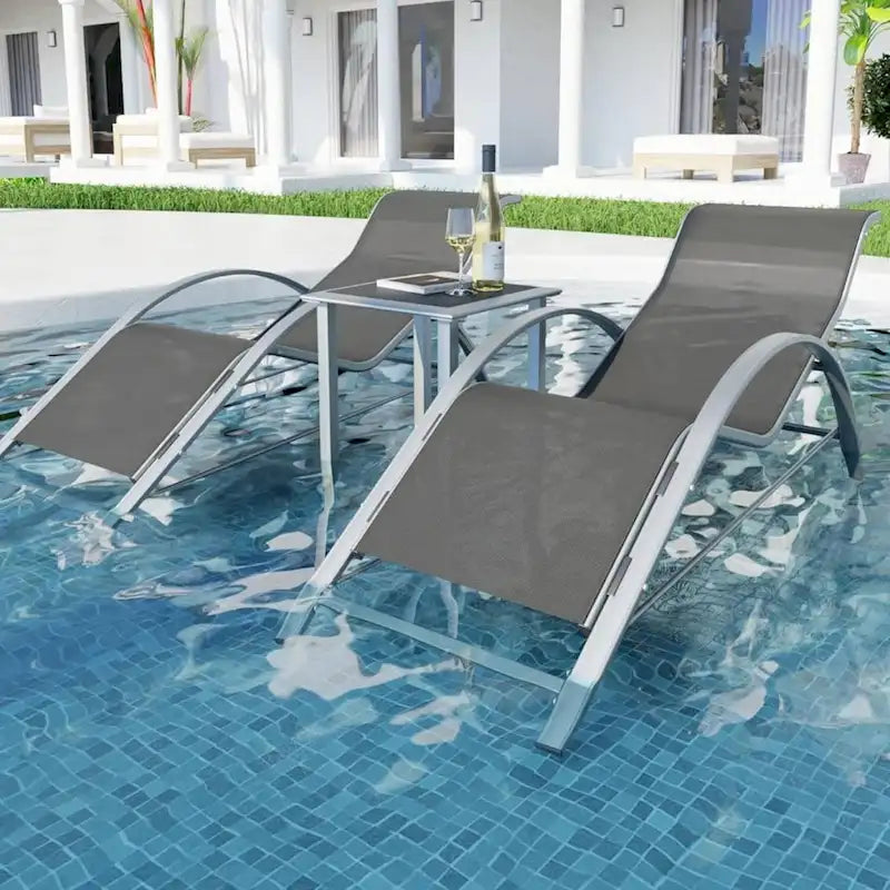Ensemble de 3 chaises longues inclinables d'extérieur pour terrasse, jardin - S.O.