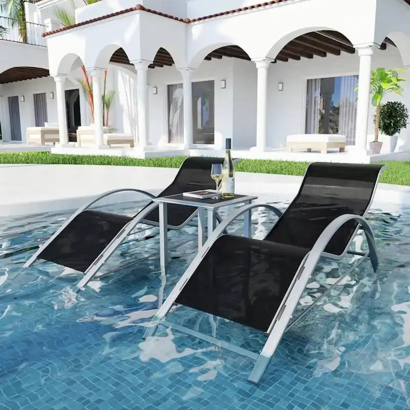 Outdoor Reclining Chaise Lounge Set of 3 for Deck, Garden - N/A