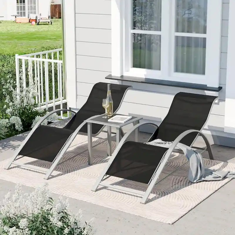 Ensemble de 3 chaises longues inclinables d'extérieur pour terrasse, jardin - S.O.