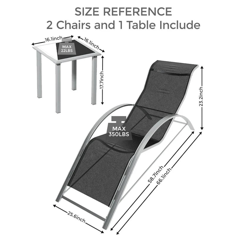 Ensemble de 3 chaises longues inclinables d'extérieur pour terrasse, jardin - S.O.