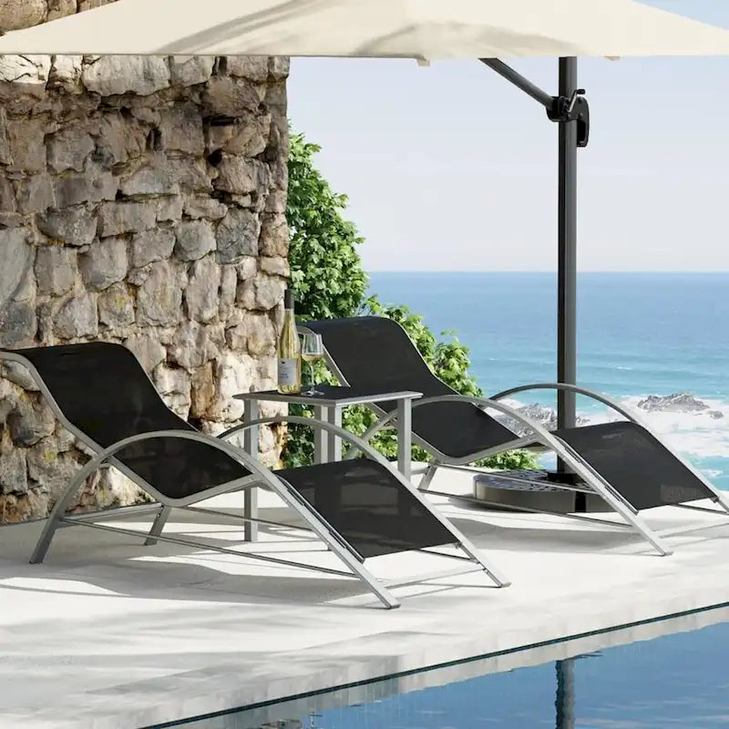 Ensemble de 3 chaises longues inclinables d'extérieur pour terrasse, jardin - S.O.