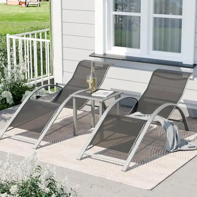 Ensemble de 3 chaises longues inclinables d'extérieur pour terrasse, jardin - S.O.
