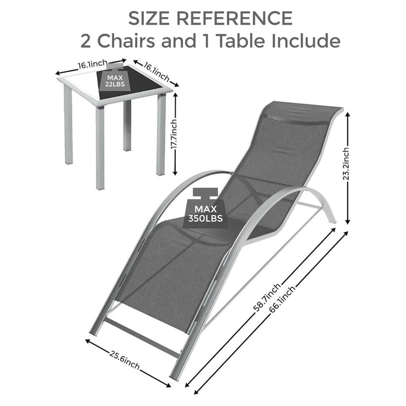 Ensemble de 3 chaises longues inclinables d'extérieur pour terrasse, jardin - S.O.