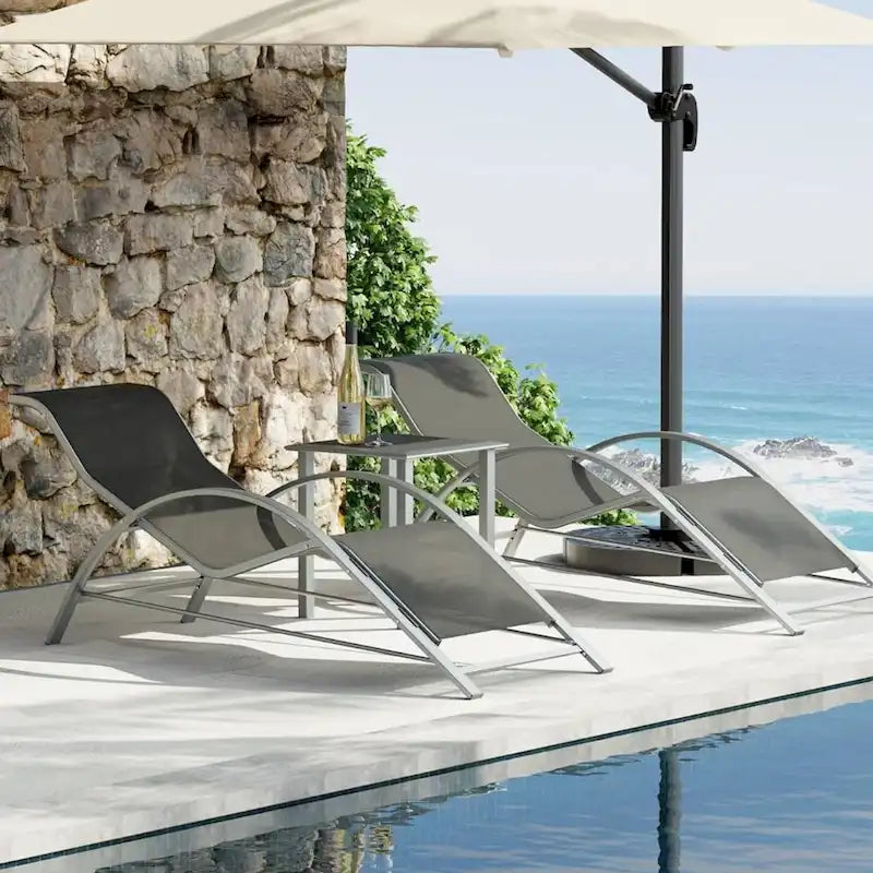 Ensemble de 3 chaises longues inclinables d'extérieur pour terrasse, jardin - S.O.