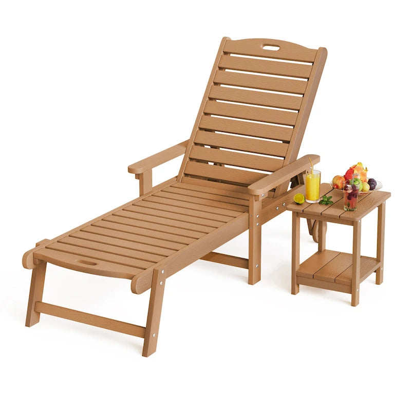 Yurevna HDPS Chaise longue d'extérieur tous temps avec table d'appoint (ensemble 2 pièces)