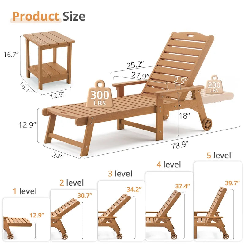 Yurevna HDPS Chaise longue d'extérieur tous temps avec table d'appoint (ensemble 2 pièces)