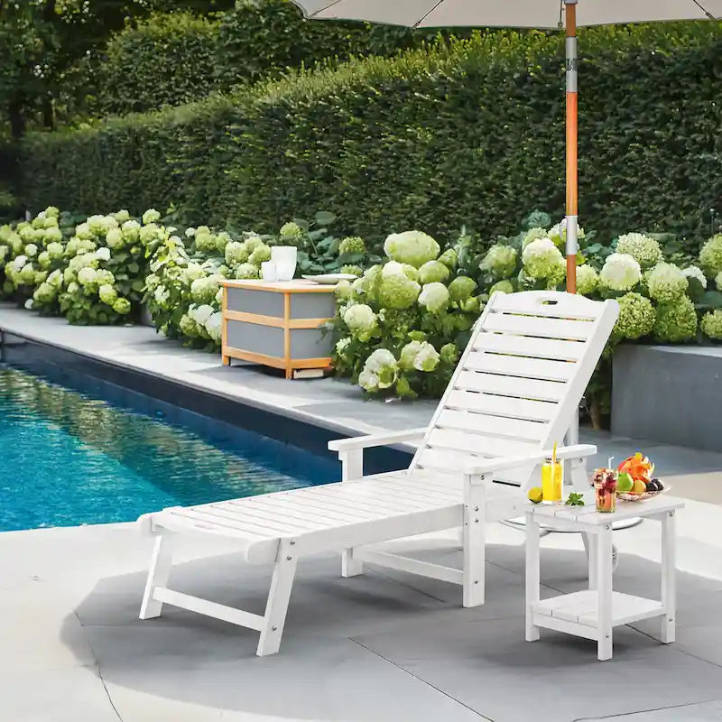Yurevna HDPS Chaise longue d'extérieur tous temps avec table d'appoint (ensemble 2 pièces)