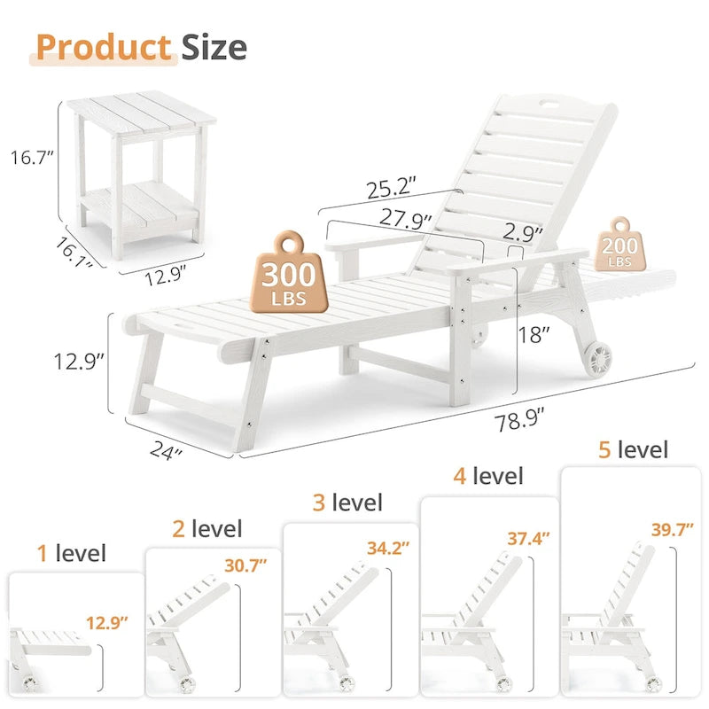 Yurevna HDPS Chaise longue d'extérieur tous temps avec table d'appoint (ensemble 2 pièces)