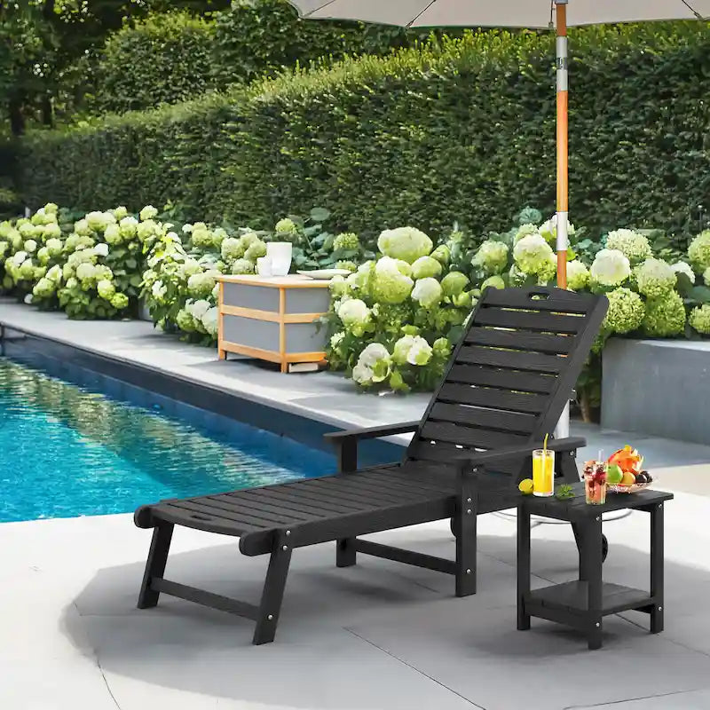 Yurevna HDPS Chaise longue d'extérieur tous temps avec table d'appoint (ensemble 2 pièces)