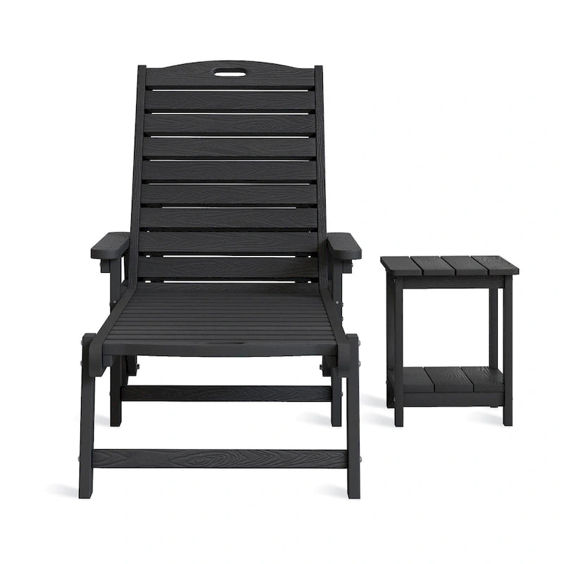 Yurevna HDPS Chaise longue d'extérieur tous temps avec table d'appoint (ensemble 2 pièces)