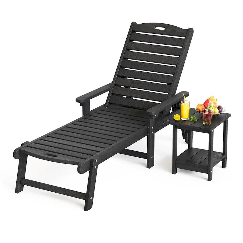 Yurevna HDPS Chaise longue d'extérieur tous temps avec table d'appoint (ensemble 2 pièces)