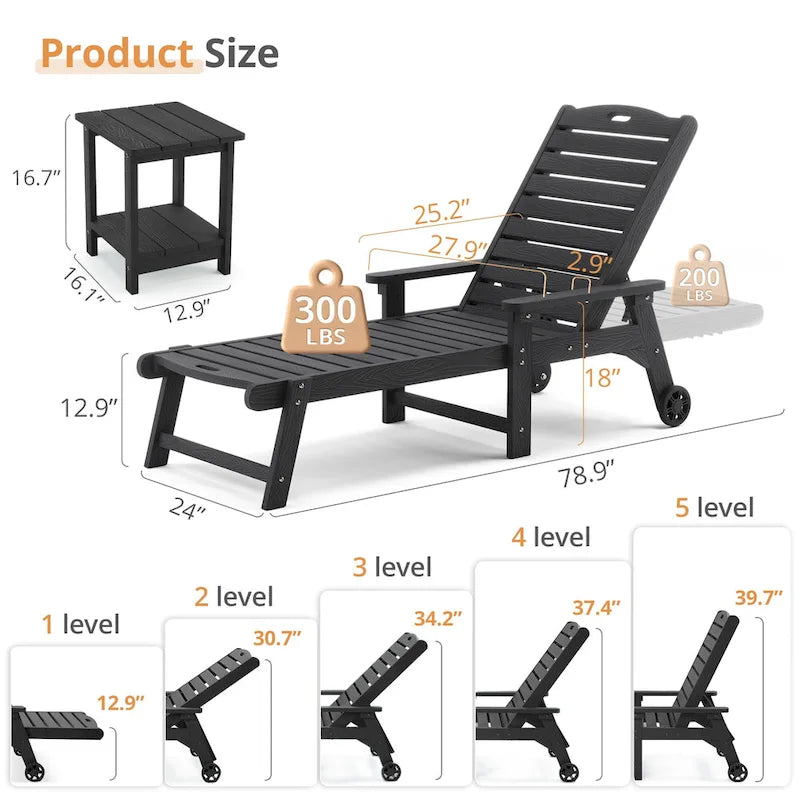 Yurevna HDPS Chaise longue d'extérieur tous temps avec table d'appoint (ensemble 2 pièces)