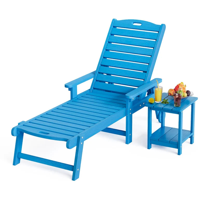 Yurevna HDPS Chaise longue d'extérieur tous temps avec table d'appoint (ensemble 2 pièces)