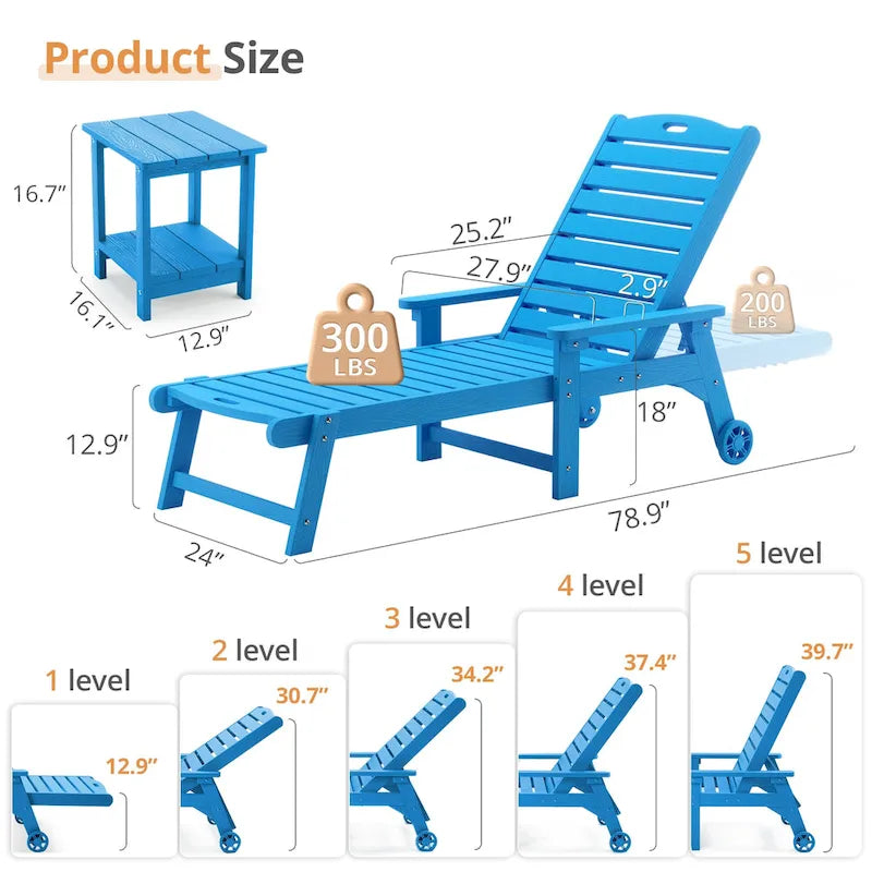 Yurevna HDPS Chaise longue d'extérieur tous temps avec table d'appoint (ensemble 2 pièces)