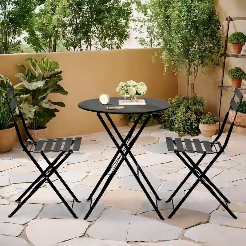 EROMMY Salon de Bistro 3 Pièces pour Extérieur, Table et Chaises de Jardin Pliables, Résistant à la Rouille, Léger pour Balcon