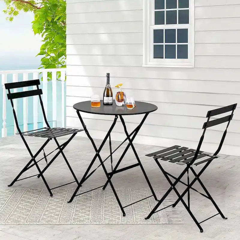 EROMMY Salon de Bistro 3 Pièces pour Extérieur, Table et Chaises de Jardin Pliables, Résistant à la Rouille, Léger pour Balcon