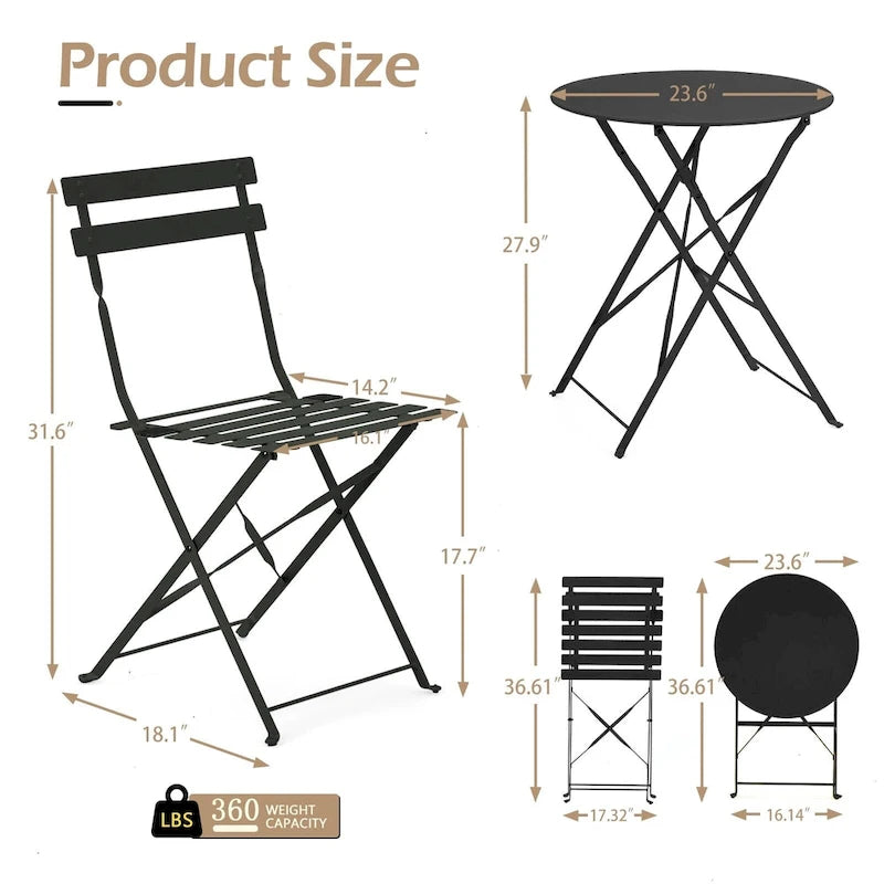 EROMMY Salon de Bistro 3 Pièces pour Extérieur, Table et Chaises de Jardin Pliables, Résistant à la Rouille, Léger pour Balcon