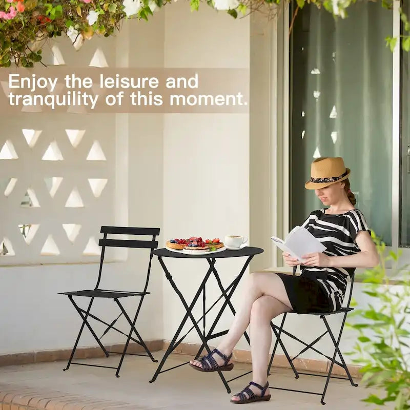 EROMMY Salon de Bistro 3 Pièces pour Extérieur, Table et Chaises de Jardin Pliables, Résistant à la Rouille, Léger pour Balcon