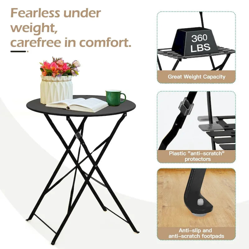 EROMMY Salon de Bistro 3 Pièces pour Extérieur, Table et Chaises de Jardin Pliables, Résistant à la Rouille, Léger pour Balcon