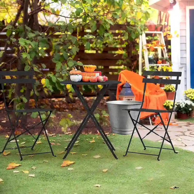 EROMMY Salon de Bistro 3 Pièces pour Extérieur, Table et Chaises de Jardin Pliables, Résistant à la Rouille, Léger pour Balcon