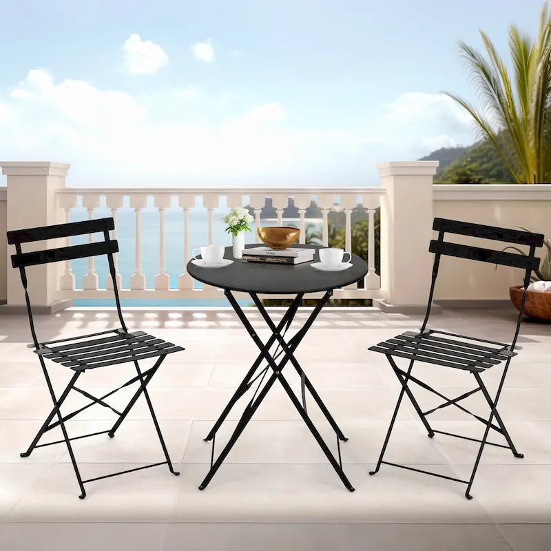 EROMMY Salon de Bistro 3 Pièces pour Extérieur, Table et Chaises de Jardin Pliables, Résistant à la Rouille, Léger pour Balcon