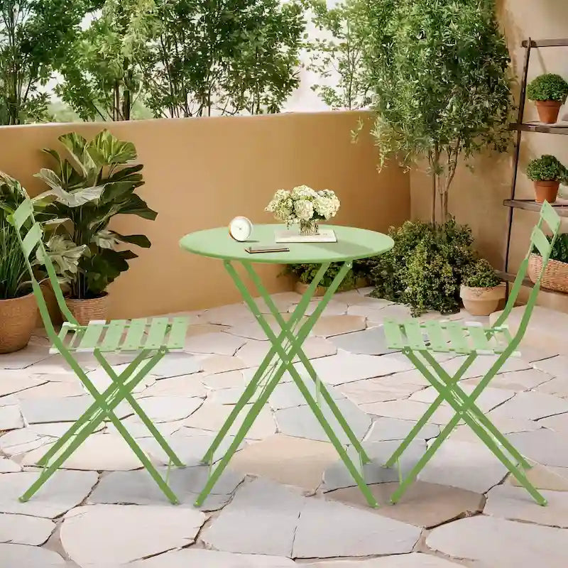 EROMMY Salon de Bistro 3 Pièces pour Extérieur, Table et Chaises de Jardin Pliables, Résistant à la Rouille, Léger pour Balcon