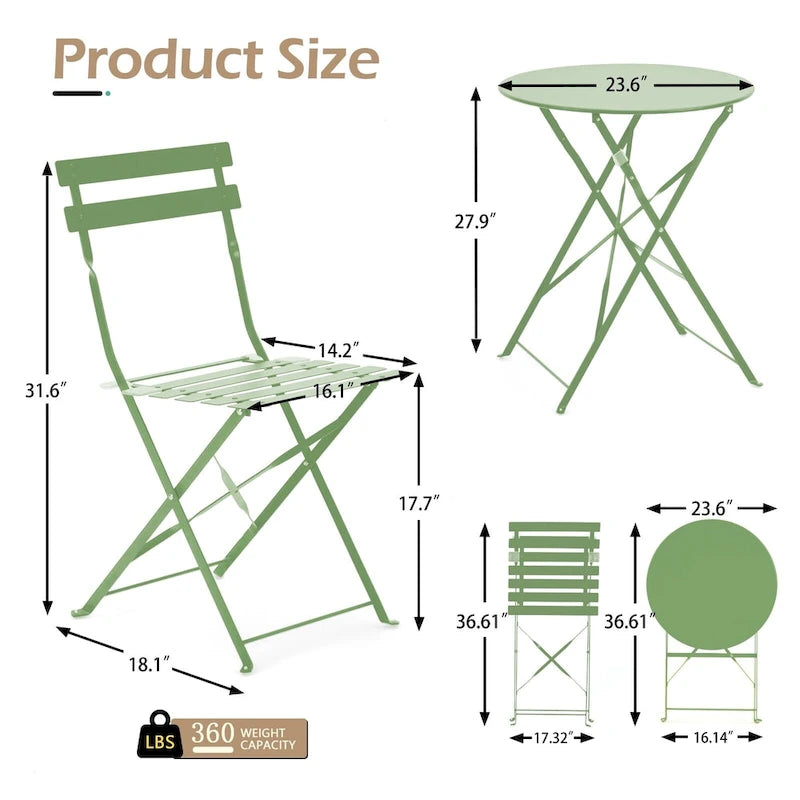 EROMMY Salon de Bistro 3 Pièces pour Extérieur, Table et Chaises de Jardin Pliables, Résistant à la Rouille, Léger pour Balcon