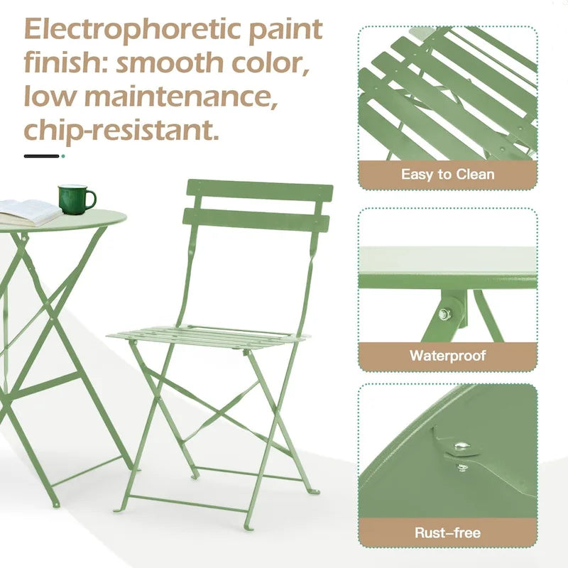EROMMY Salon de Bistro 3 Pièces pour Extérieur, Table et Chaises de Jardin Pliables, Résistant à la Rouille, Léger pour Balcon