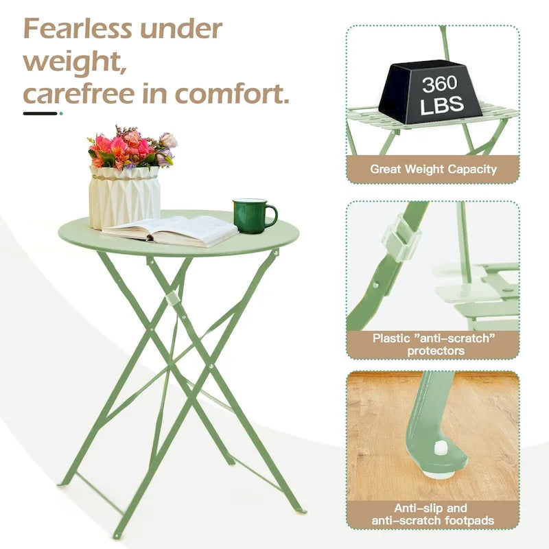 EROMMY Salon de Bistro 3 Pièces pour Extérieur, Table et Chaises de Jardin Pliables, Résistant à la Rouille, Léger pour Balcon