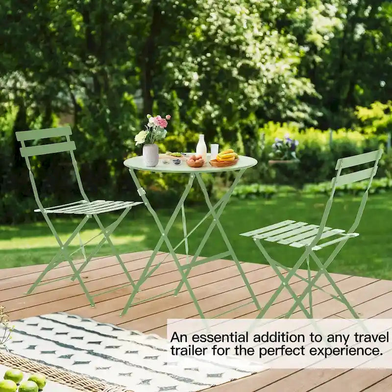 EROMMY Salon de Bistro 3 Pièces pour Extérieur, Table et Chaises de Jardin Pliables, Résistant à la Rouille, Léger pour Balcon