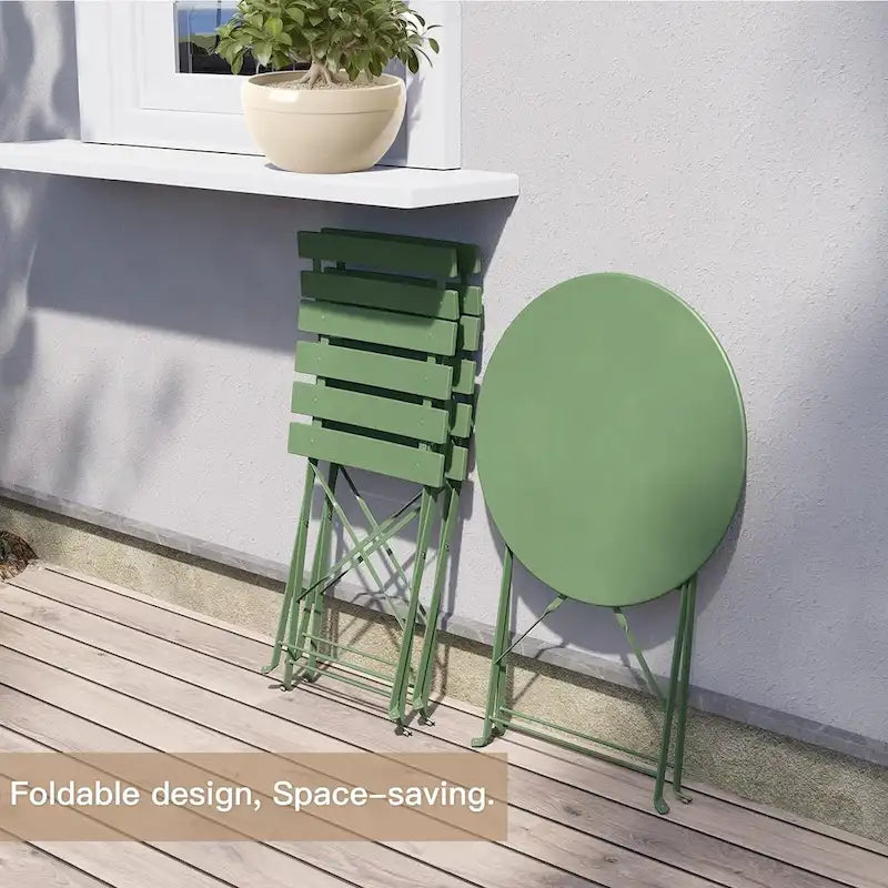 EROMMY Salon de Bistro 3 Pièces pour Extérieur, Table et Chaises de Jardin Pliables, Résistant à la Rouille, Léger pour Balcon